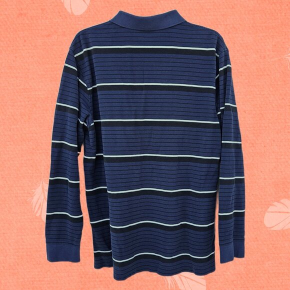Daniel Cremieux Men's Dk Blu/Blk/White Striped Long Sleeve Cotton Polo Shirt - L - Picture 2 of 10